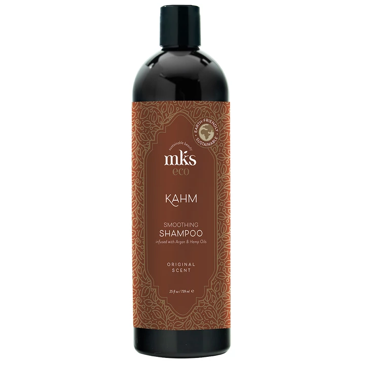 MKS ECO Kahm 739 ml – szampon wygładzający bez siarczanów z olejkiem arganowym, który delikatnie oczyszcza, wygładza włosy i nadaje im zdrowy, naturalny blask.