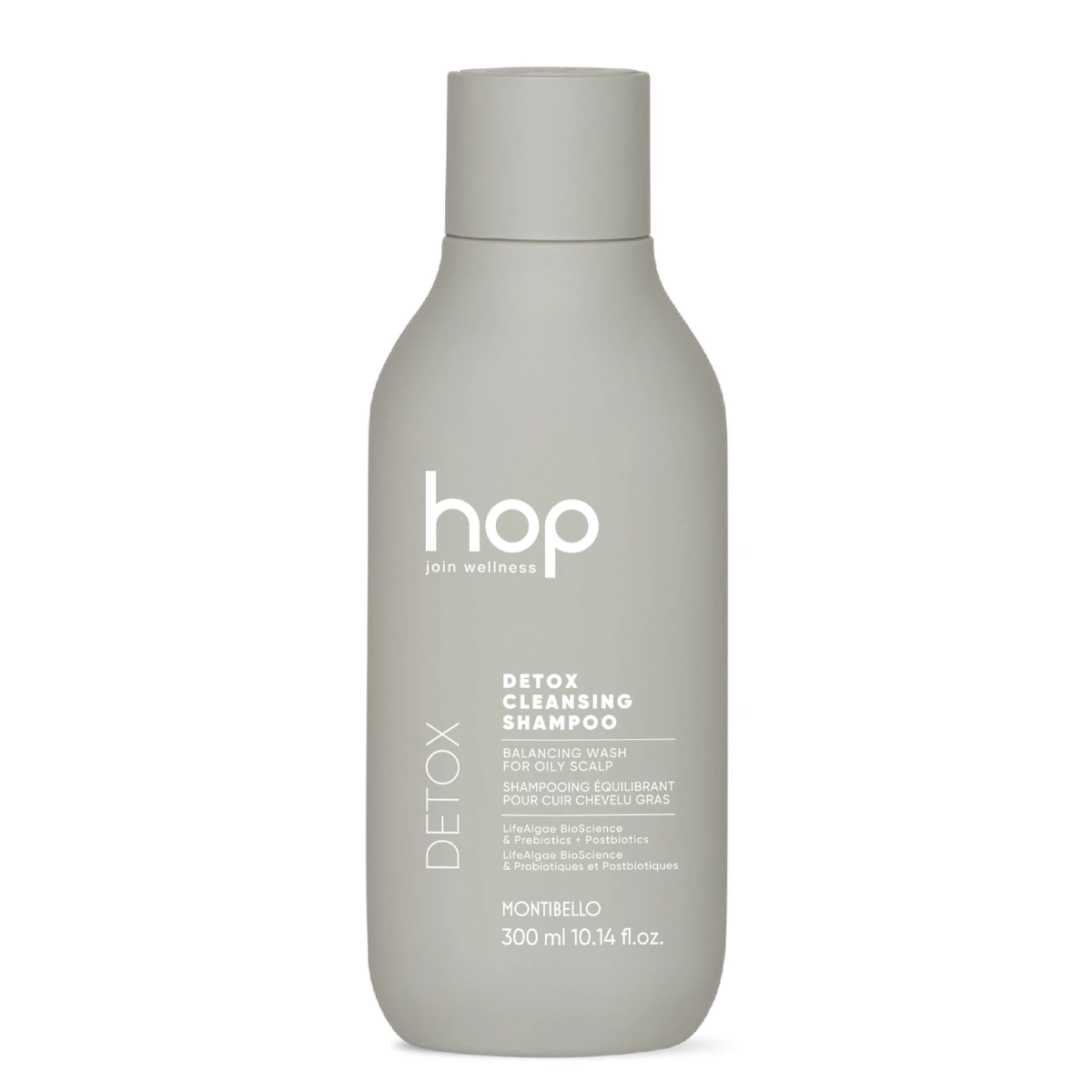 Montibello HOP Detox Cleansing Shampoo 300 ml – szampon detoksykujący do oczyszczania włosów i skóry głowy, z prebiotykami, postbiotykami i algami morskimi, dla świeżości i lekkości włosów.