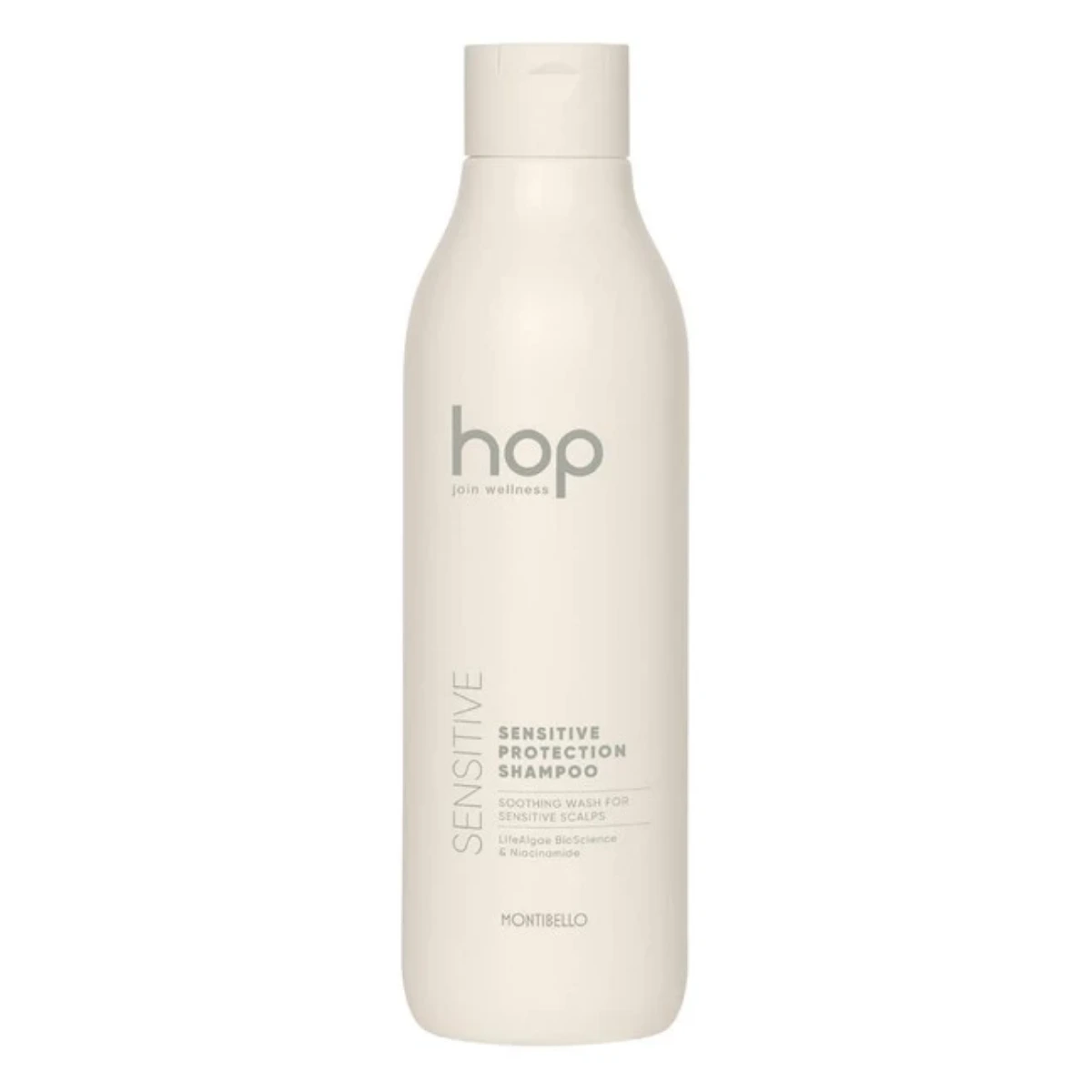 Montibello HOP Sensitive Protection Shampoo 1000 ml – profesjonalny, ochronny szampon do wrażliwej skóry głowy, z niacynamidem, aloesem i algami morskimi