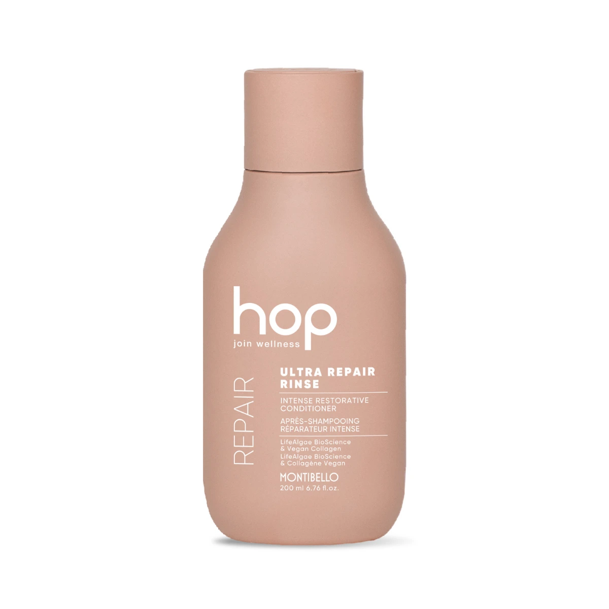 Montibello HOP Ultra Repair Rinse 200 ml – odżywka do włosów suchych i zniszczonych z kolagenem wegańskim i ceramidami
