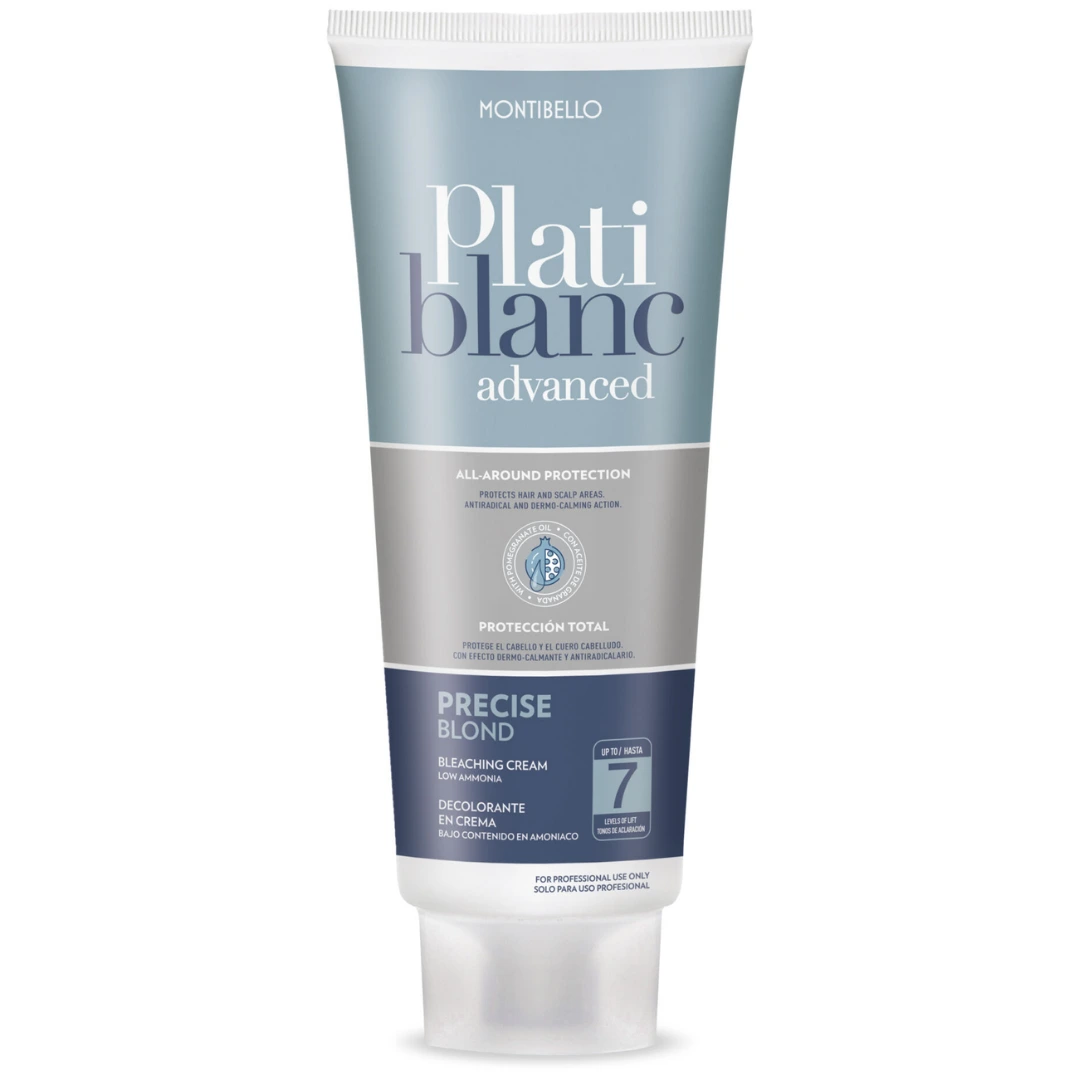 Montibello Platiblanc Precise Blond 500 ml – profesjonalny krem rozjaśniający bez zapachu, idealny do technik z wolnej ręki, z olejem z granatu i niską zawartością amoniaku.
