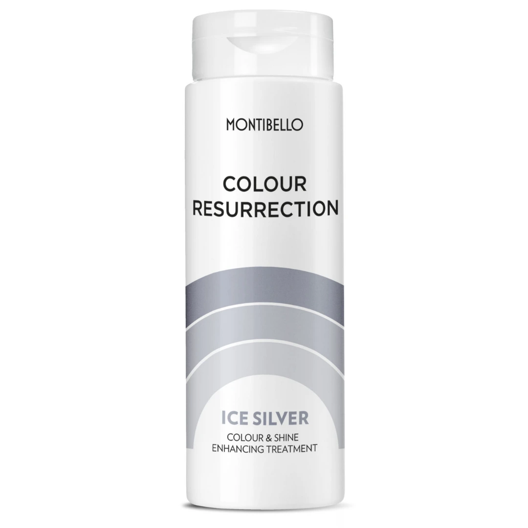 Montibello Colour Resurrection Ice Silver 150 ml – koloryzująca odżywka do włosów blond i kasztanowych, neutralizuje żółte tony, nadaje chłodny srebrno-popielaty odcień i przywraca blask.