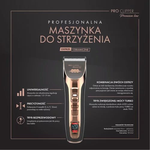 Fale Loki Koki – Maszynka do włosów Pro Clipper Premium Line – Turbo 7500 RPM, ostrze ceramiczne