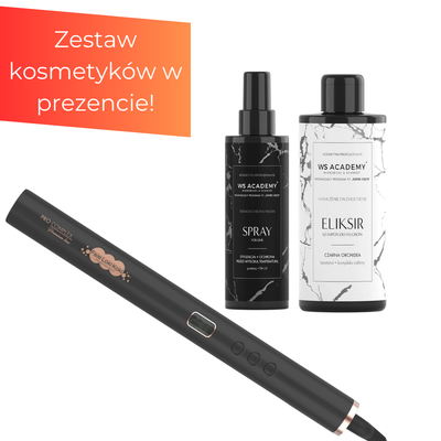 Prostownica Pro complex premium line Fale Loki Koki + szampon nawilżający czarna orchidea + spray termoochronny WS Academy