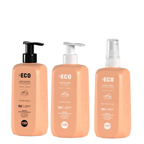 Zestaw do włosów farbowanych Mila Be Eco Vivid Colors - szampon 250ml + maska 250ml + spray termoochronny 250ml