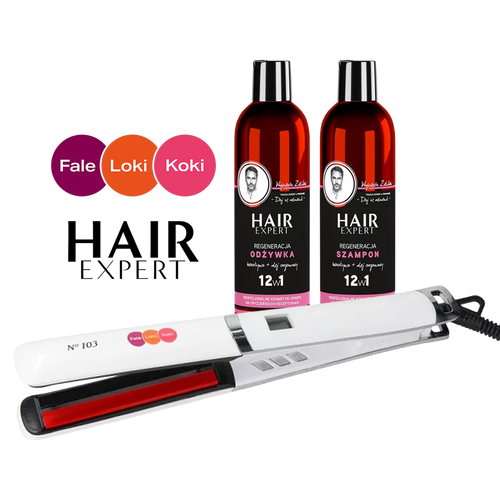 Prostownica FLK N103 Premium + Szampon i Odżywka Hair Expert Regeneracja