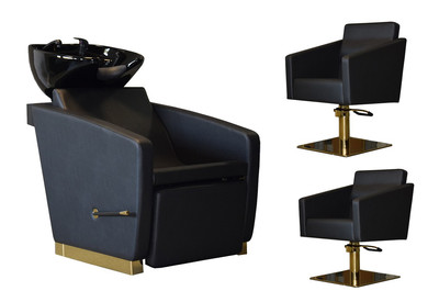 Zestaw Fryzjerski - 2 Fotele SIENA ZŁOTE + Myjnia VASTO ZŁOTA