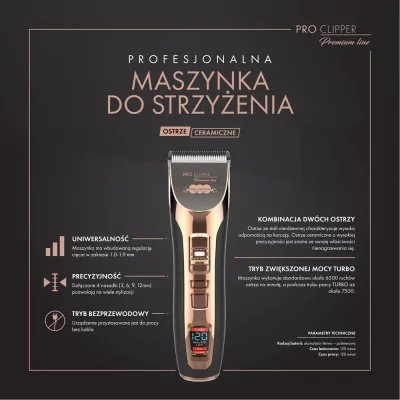 Fale Loki Koki – Maszynka do włosów Pro Clipper Premium Line – Turbo 7500 RPM, ostrze ceramiczne