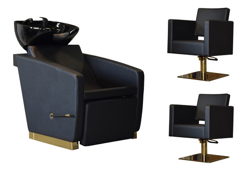 Zestaw Fryzjerski - 2 Fotele MODENA ZŁOTE + Myjnia VASTO ZŁOTA